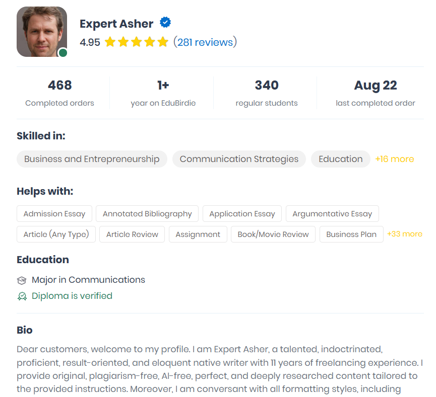 Portrait of Expert Asher, academic writer