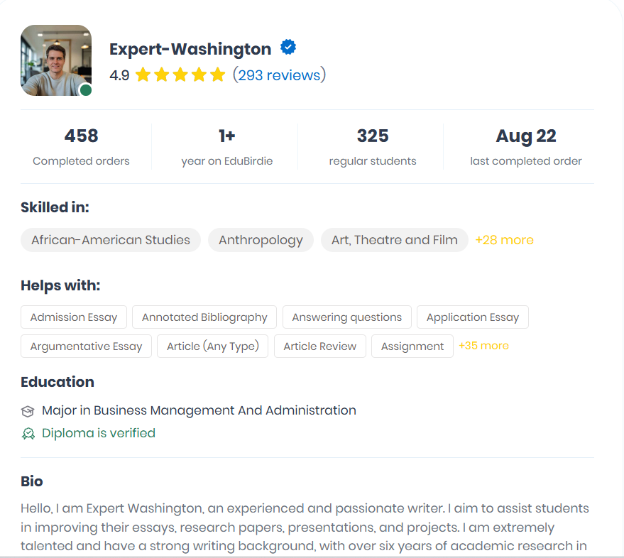 Portrait of Expert-Washington, academic writer