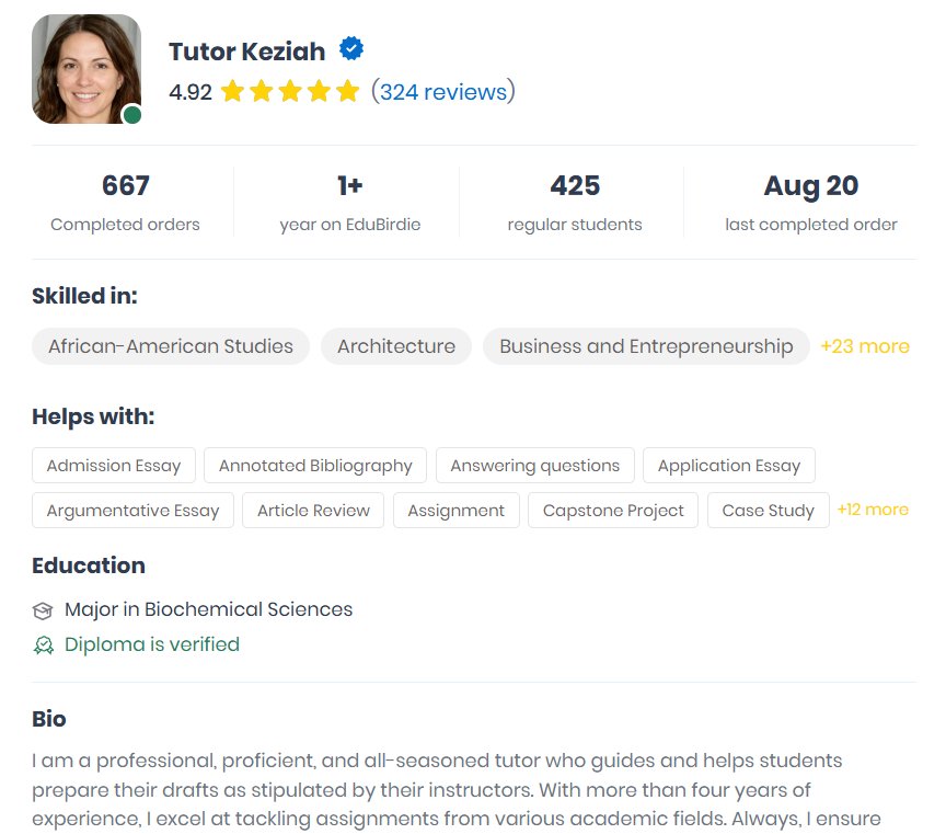 Portrait of Tutor Keziah, academic tutor