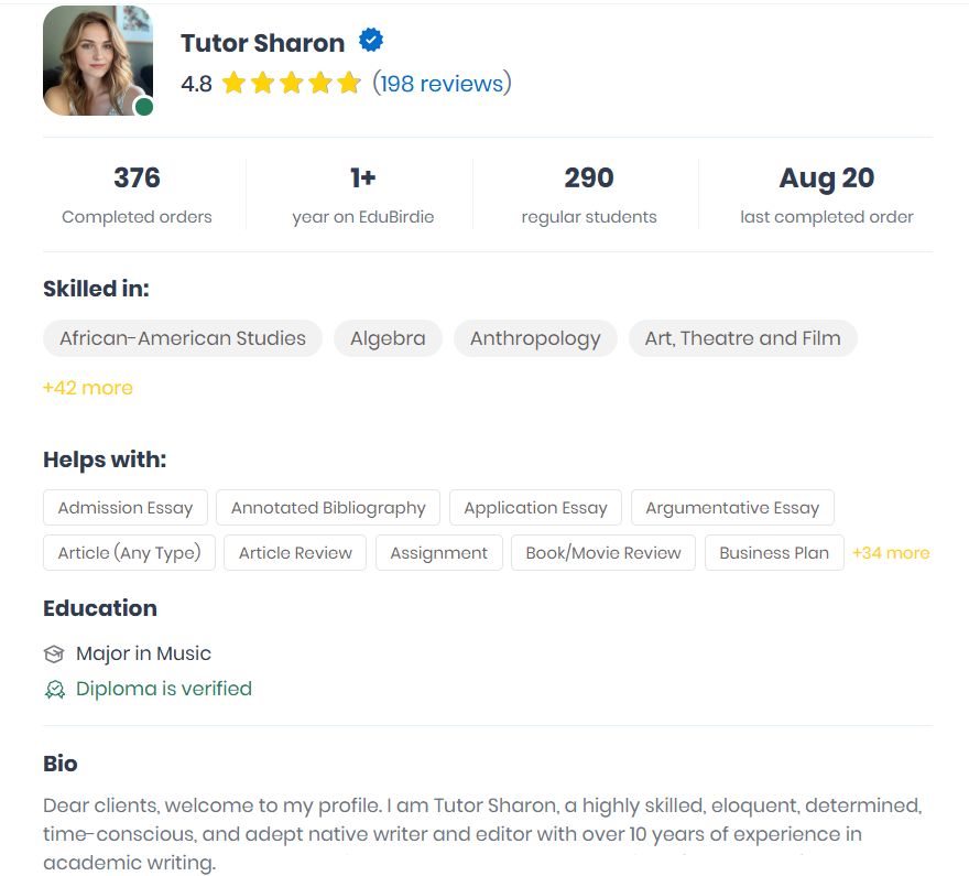 Portrait of Tutor Sharon, editor and essay writer
